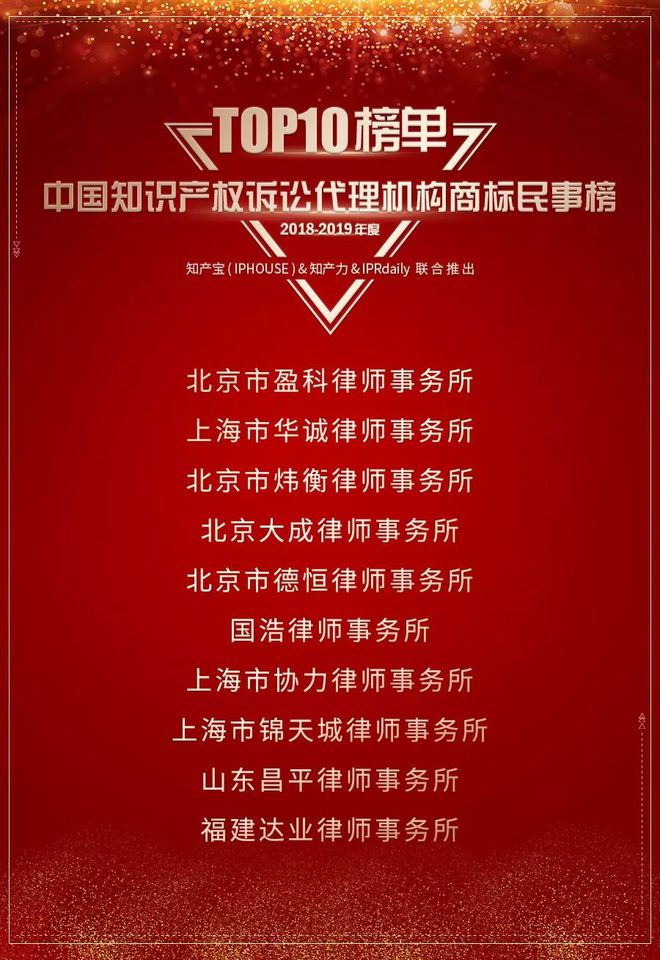 重磅发布（三） 2018-2019年度中国知识产权诉讼代理机构商标榜TOP10揭晓开云 开云体育官网(图3)